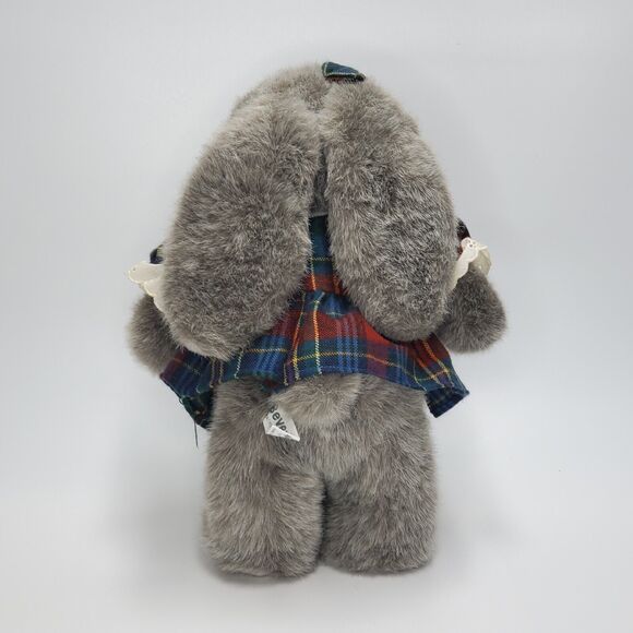 Russ Bunny Plush Beverly Gray Rabbit Plaid Dress Bow Stuffed Animal Toy 13" - Picture 3 of 9